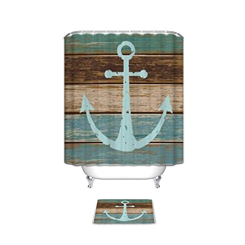 Vandarllin Nautical Anchor Rustic Wood Bathroom Shower Curtain with