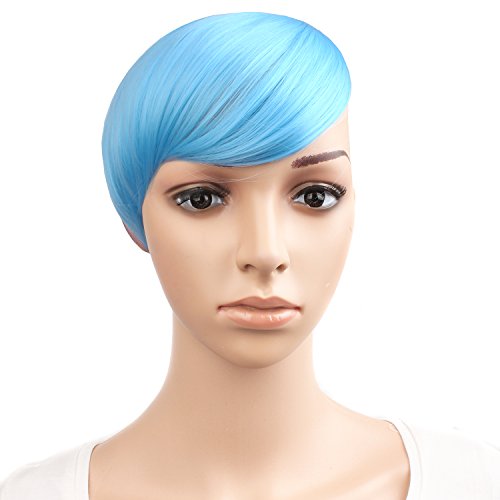 MapofBeauty Clip in Oblique Bangs Hair Extensions Hair Accessories (Light Blue)