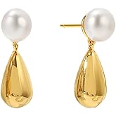 LOKLIFFAI Pearl Drop Earrings,Teardrop Dangle Earrings for Women Wedding Earrings Gold Statement Lightweight Fashion Jewelry