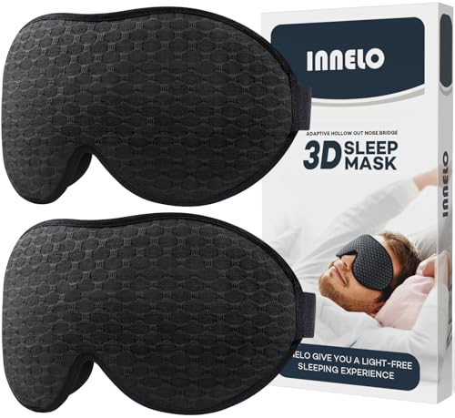 INNELO 2er Pack Schlafmaske für Herren und Frauen, Bequeme Atmungsaktive 3D Augenmaske, mit tiefen Augenhöhlen und erhöhten Nasenpads, 100％ Lichtblock