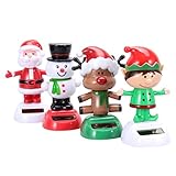 Amosfun 4pcs Solar Dancing Toys Bobble Head Toy Christmas Santa Claus Snowman Deer Man Elf Dancing Figure Toy Car Dashboard Decorations Ornaments Christmas Party Supplies Favors