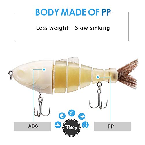 TRUSCEND Fishing Lures 6" ~ 7" Saltwater Freshwater Heavy-Duty Metal Jointed Swimbaits Glidebaits Hard Lures for Bass Catfish Pike Muskie Large Fish Lures Fishing Tackle Kits Lifelike (J6D04)