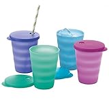 Tupperware 16oz Impressions Dripless Tumblers & Straw Seals Set of 4 Summer 2016 New