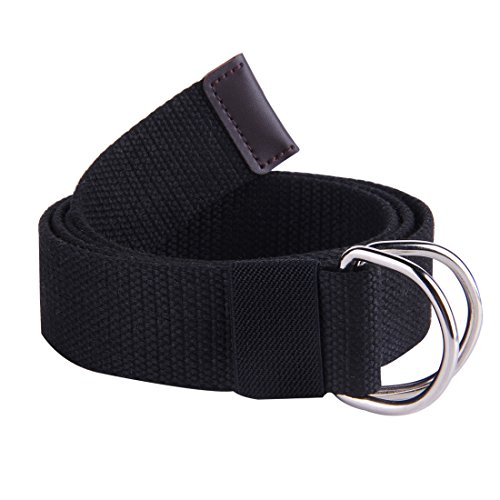 JINIU Canvas Belt Military Style D RING Buckle solid color 1.5" wide CAB2 BLACK 55"Long
