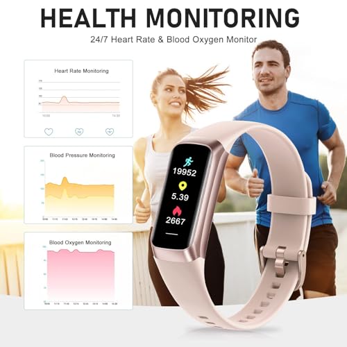 LBOYLOVE® Fitness Tracker, Step Tracker Smart Band, 1.1" AMOLED Touch Color Screen, Waterproof Fitness Wristband with Blood Oxygen/Heart Rate Monitor/Step Counter/Alarm/Timer/Calories/Sleep Monitor