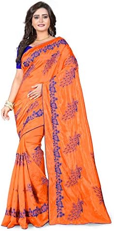 Riva Enterprise Women's sana silk thread embroidery work saree with blouse