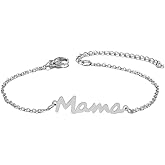 Dreuyet Mama Bracelet for Women Dainty 18K Gold Planted Bracelets Silver Rose Gold Adjustable Bracelets Mother's Day Gifts from Daughter Expecting Mom Jewelry Gift Stretch Bracelets