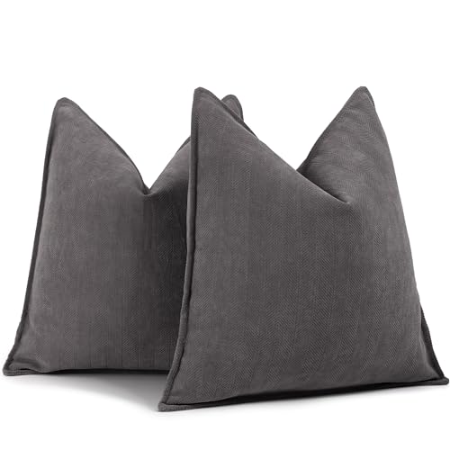 ZWJD Rustikales Grau Kissenbezug 65x65 2er Set Chenille Kissenbezüge Sofakissen Kissenhüllen mit elegantem Design, weiche und luxuriöse dekorative Dek