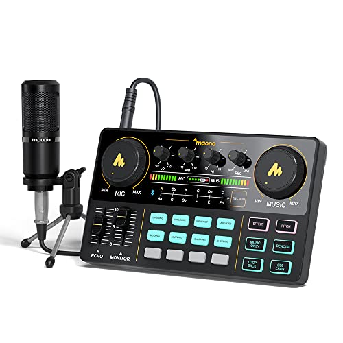 MAONO Mezcladora Interfaz de Audio caster Lite Estudio de Grabación Portátil TODO EN UNO con Micrófono de 3.5mm para Podcast, Streaming, Guitarra, Grabación y Gamer (AM200-S1)