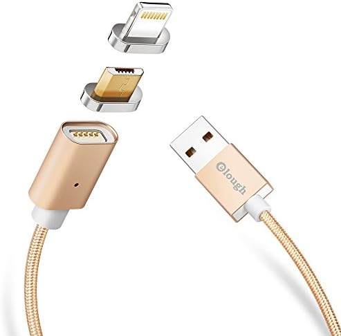 Magnetic charger cable 2 in 1 micro USB charging cable lightning charging cable for Samsung galaxy S7, iphone 6,6s,7,plus,8,x, kindle fire tablets Android device Nylon braided LED light (3.5FT/Gold)