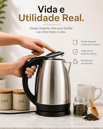 Chaleira Eletrica Inox 1,8L Desligamento Automatico Base 360 Aquecimento Rapido Cha Cafe Escolha 220V (220V)