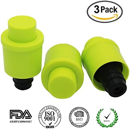 Vacare Reusable Vacuum Wine Bottle Caps Wine Saver Vacuum Stopper Beverage Bottle Stoppers Bottle Cork for Gifts-3 Pack, green+green+green, YTS02-green-3pack