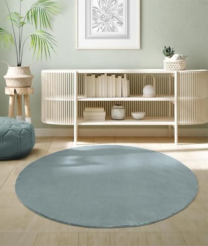 the carpet Relax Moderner Flauschiger Kurzflor Teppich, Anti-Rutsch Unterseite, Waschbar bis 30 Grad, Super Soft, Felloptik, Blau, 160 cm Rund