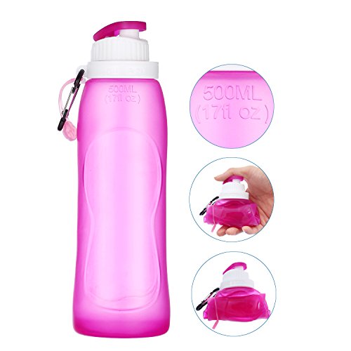 Magicooler 550ml/20floz Silicone Collapsible Squeezable Water Bottle, Pocket Size Best For Hiking / Jogging /Camping /working out and Daily (Pink)