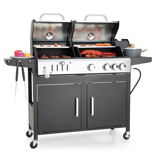 Captiva Designs Propane Gas and Charcoal Grill Combo with Side Burner &...