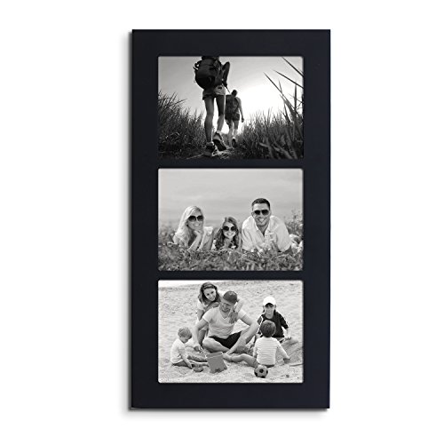 Adeco Decorative Wood Divided Wall Hanging Artwork Print Picture Photo Frame, 3 Opening 5x7" (Black)