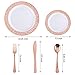 150pcs Rose Gold Plastic Plates, Rose Gold Silverware, Party Plates with Lace Design, Wedding Plastic Plates, Plastic Flatware, Heavy Weight, Durable Dinnerware, Supernal