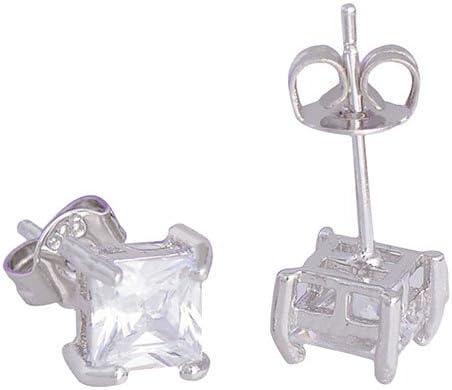 Women 925 Sterling Clear Square Cubic Zirconia Ear Studs Earrings 7DH6