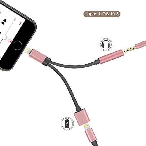GPDSTAR iPhone Adapter,2 in 1 Lightning Charger and Adapter Cable with 3.5mm Aux Headphone Audio Jack for iPhone X / iPhone 8 /iPhone 7 (Rose-Gold)