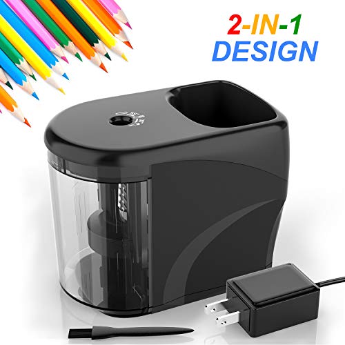RIYO Electric Pencil Sharpener Heavy-duty Helical Blade Sharpener Adapter/Battery Operated Pencil Sharpener Ideal for No.2(6-8mm)Pencils and Colored Pencils with Auto Stop & Cleaning Brush in School/Classroom/Office/Home
