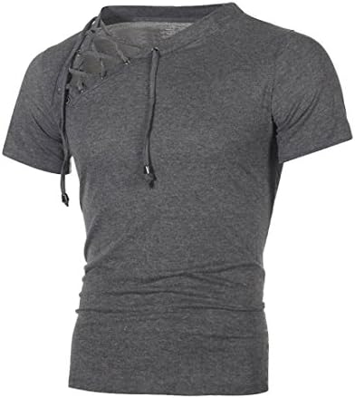 Fangdon Fashion Personality Bandage Men's Casual Slim Short-Sleeved Shirt Top Blouse Sports Workout Daily (Dark Gray, L)