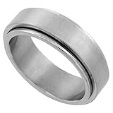Surgical Stainless Steel 7mm Spinner Ring Wedding Band Matte Finish, sizes 7 - 14