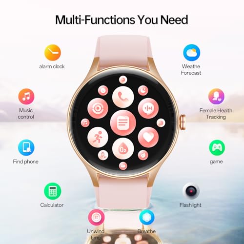 Woneligo Smart Watch for Women,1.57inch AMOLED Touchscreen Fitness Watch for iPhone & Android,Heart Rate/Sp02/Sleep Monitor,110+ Sport Modes IP68 Waterproof Bluetooth Calls,2 Bands (Pink, 1.57)