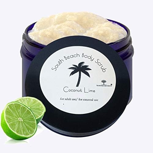 Scented Accents South Beach All Natural Body Scrub Coconut Lime 4 ounce Fresh Made Infused with Key Lime Essential Oil - Blended Salt/Sugar Body Scrub, Body Polish, Gentle Body Scrub, Vegan Skin Care