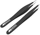 Equinox Professional Tweezers Set - 2 Pack of Slant-Tip and Pointed-Tip Tweezers - Stainless Steel Tweezers Great for Plucking Eyebrows, Nose Hairs, and Facial Hair