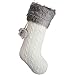 Gireshome Ivory Cable Knitted Body, Faux Fur Cuff with Faux Fur Fluffy Pompom Ball Christmas Stocking, Xmas Tree Decoration Festival Party Ornament - 10