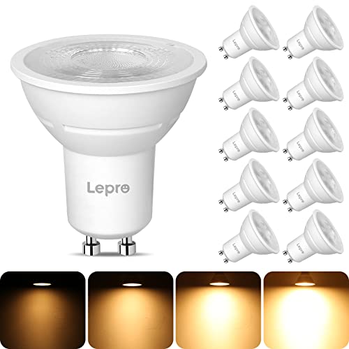 Lepro GU10 LED Warm White Dimmable Lamp, 4.5 W, 345 Lumen, 2700 K Warm White, 38° Beam Angle, Energy Saving, LED Light Bulb for Ceiling Light, Living Room, Kitchen, Bedroom, Pack of 10