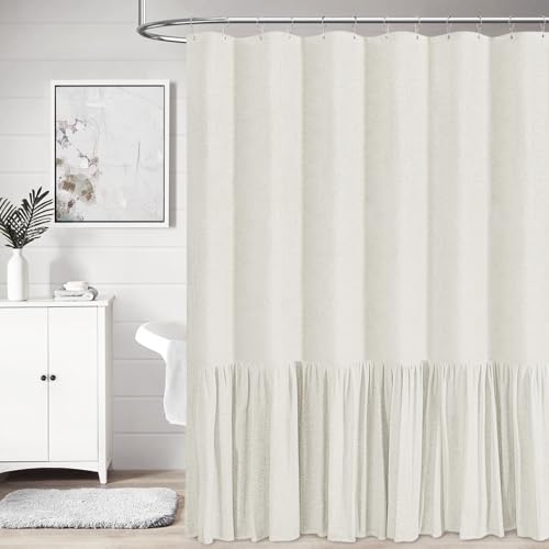 BTTN Linen Ruffle Farmhouse Shower Curtain