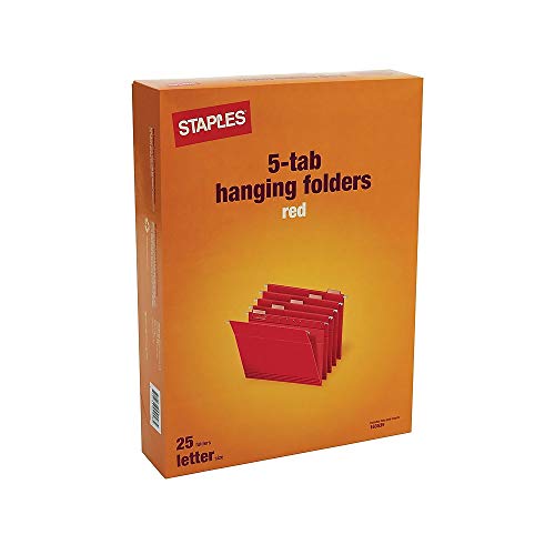 Tru Red 163535 Hanging File Folders 5Tab Letter Size Red 25/Box