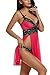 Avidlove Women V Neck Babydoll Strap Lingerie Lace Chemise Teddy Outfits (XXL, Rose Red)