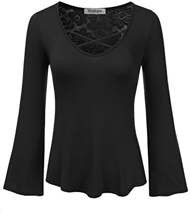 VIVALACE Womens Plus Size Loose fit 3/4 Sleeve U Neck Comfy Flared Top, Black, XX-Large