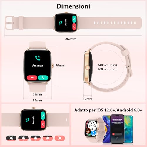 Women's Smartwatch 1.85 Inch Smartwatch with Calls and WhatsApp Notifications, Fitness Tracker with Pedometer Sleep SpO2 Heart Rate Monitor, 110 Sports, IP68 Smart Watch for Android iOS Pink