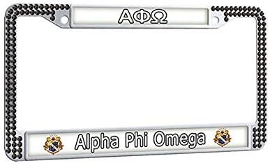 Alpha Phi Omega License Plate Frame Fraternity License Plate Cover, Black Crystal Auto Car Tag Polish Mirror License Tag Holder