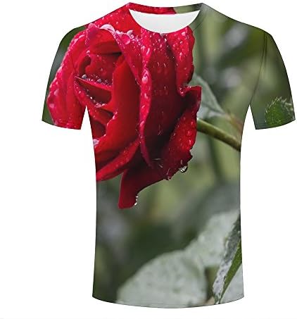 Men 3D Funny Printed Tees Morning Dew and Red Rose Graphics Couple T-Shirts