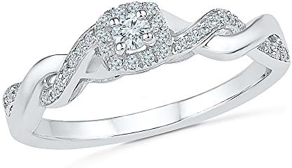 Diamond Halo-Twist Split Shank- Promise Ring In 10K White Gold For Her (0.21 CTTW)