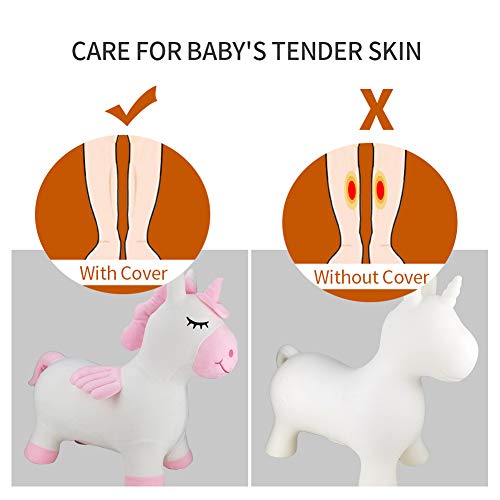 Bouncy Unicorn Hopper for Toddlers-Hopping/Bouncing/Bounce Horse, Jumping Horse, Inflatable Ride-on Animal Toy for Kids/ Children/ Boys/ Girls Plush Covered(Include Pump) - Thumbnail 7