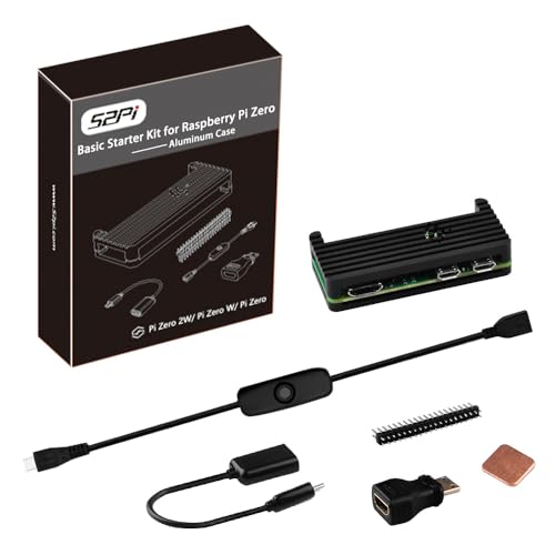 GeeekPi Case for Raspberry Pi Zero 2 W Case/Zero W, with Aluminum Case,20Pin GPIO Header,Micro USB to OTG Adapter,Copper Heatsink,ON/Off Switch Cable (Black)