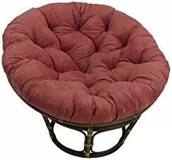 Rattan Papasan Chair with Tufted Foam Cushion - Modern Indoor Living Room Accent Seat (Red Wine)