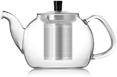 samaDOYO (900 ml) Handblown Glass Teapot, Classic Spout and Stainless Steel Tea Strainer