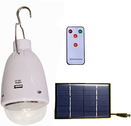 WSMY Solar light LED Bulb with Solar Panel and Remote Controllor Outdoor&amp;Indoor Portable Solar Energy Lamp for Garden Patio Yard Lawn Hooking Camping Emergency (Camping Solar Light)