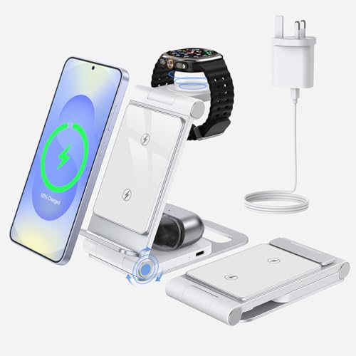 3 in 1 Induktive Ladestation Faltbar für Samsung Galaxy S25 Ultra Plus FE S24 S23 S22 S21 S20 Series Z Flip Z Fold 7 6 5 4 für Galaxy Watch 8/Ultra/7/