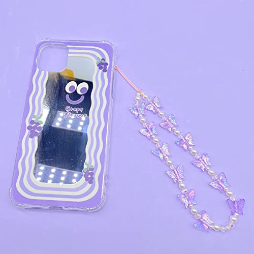 Fuqimanman2020 1-2 PCS Natural Stone Cell Phone Lanyard Strap Charms- Handmade Colorful Beaded Butterfly Charms for Women Girl, Rainbow Keychain