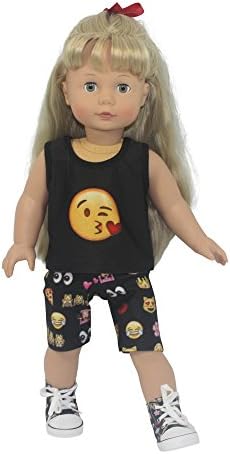 Ari and Friends Fits American Girl 18 inch Dolls - Emoji Capri Short Set Fun Dress- 18 Inch Doll Clothes - Designed In USA to Fit 18 inch Dolls - A modern twist of traditional 18” doll