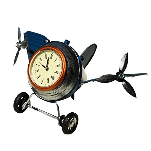 iDONO Table Clocks Retro Aircraft Model Clock Metal Electronic Household Decor Desk Classic Retro Silent Quartz Clock Blue Color