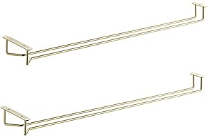 Soro Essentials- 24" Glass Hanging Stemware Rack Brass Plated Set of 2- Wine Glass Hangers Under Shelf Cabinet Wire Wine Hold
