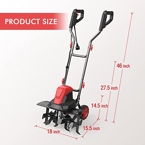 18 Inch 13.5 AMP Corded Electric Tiller Cultivator, with 6 Steel